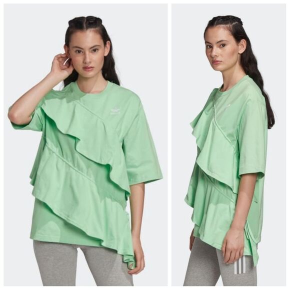 NWT|Adidas x JKOO Ruffle Green Short Sleeve Track Top, SMALL - Picture 1 of 12